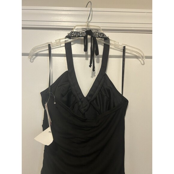 New Vintage Betsy & David Glitter Halter Mesh Formal Gown Black Sheath Long Y2K - Picture 6 of 10